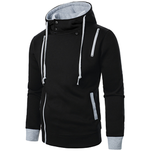 Sweat à capuche d'hiver pour homme en polyester/coton uni noir - Product Image 2
