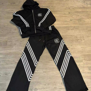 Ropa de calle personalizada de alta calidad 100% algodón fabricante de chándal apilado pantalones de chándal acampanados en blanco y conjunto de Sudadera con capucha para hombres Joggers - Product Image 1