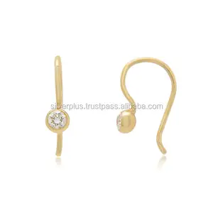 Wholesale Genuine SI Clarity G-H Color Diamond Hook Earrings 14k Yellow Gold Handmade Minimalist Gold Jewelry