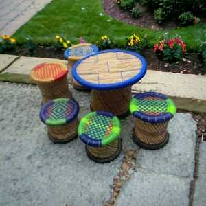 Meilleur prix fait à la main écologique forme ronde 4 pouf tabouret avec Table bambou canne pouf pour salon café Restaurant - Product Image 2