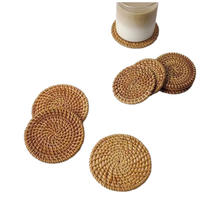 Lot de 6 sous-verres ronds en osier élégants faits à la main au Vietnam avec des motifs de fleurs en rotin naturel durable Style plaque en osier artisanat - Product Image 5