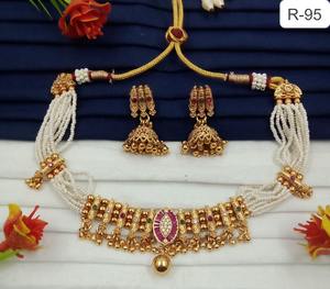 Ensemble de collier ras de cou Moti élégant de haute qualité, design traditionnel en laiton perlé, mode ethnique, collier ras de cou pour anniversaire, mariage - Product Image 3