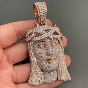 Collier pendentif en argent sterling 925 plaqué rhodium personnalisé, luxe hip hop, glacé, visage de Jésus, moissanite, pour hommes et femmes, chrétien - Product Image 2