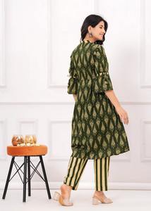 Anarkali kurta ชุดเดรสผ้าฝ้ายพิมพ์ลาย, ชุดกระโปรงยาวถึงเข่าชุดเดรสพื้นเมืองสำหรับผู้หญิงชุดอินเดีย - Product Image 2