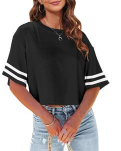 Women's Loose Baggy Oversized Crop <b>Top</b> Breathable Summer T Shirt Custom Logo Korean Style Jersey Casual Short Sleeve Streetwear - Product Image 2