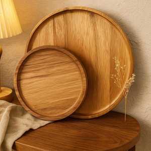 Plateau de service rond en bois de bambou personnalisé, design moderne, ustensiles de cuisine multifonctions, vaisselle pour usage décoratif alimentaire - Product Image 5