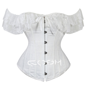 Corset de mariée en satin blanc avec baleines en acier et superposition de dentelle florale - Product Image 1