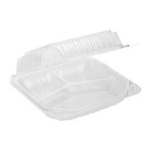 ProTakeOut [8 x 8 x 3 pouces] Contenants à emporter translucides en PP à 2 compartiments, lot de 150, durables, sans BPA, compatibles micro-ondes - Product Image 1