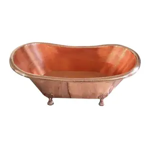 Antique Finished Free Standing Straight Soaking Bathtub With Claw Legs Modern Design Bathing Tub Solid Copper Bathtub