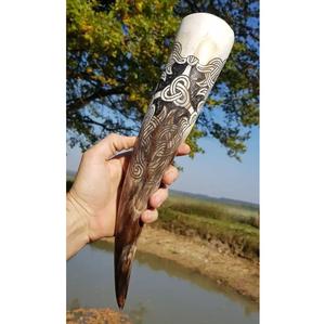 Jarra Vikinga de Cuerno con Soporte, Hecha a Mano con Cuerno Natural, Ecológica, Estilo Religioso Animal, para Beber Cerveza - Product Image 5