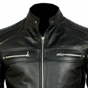 Chaqueta de cuero negro icónico para hombre 100% de alta calidad OEM superventas de cuero transpirable a la moda hecho a medida - Product Image 6