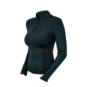 Camiseta atlética ecuestre transpirable para mujer, tela elástica ligera para montar a caballo, elegante camisa de ajuste cómoda que absorbe la humedad - Product Image 1