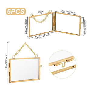 Awesome Quality Newest Design Rectangle Clear <b>Glass</b> Brass Border Shiny Finished <b>Hanging</b> Chain Golden Photo Holder Pressed Pic - Product Image 5
