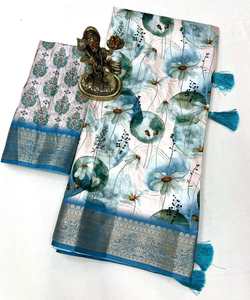 Sari de Tela para Bodas Indias y Fiestas con Detalles en Terciopelo, Material de Seda y Rayón - Product Image 4