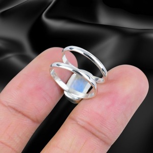 Anillo de plata de ley hecho a mano clásico piedra lunar piedra preciosa anillo de Plata de Ley 925 anillo de regalo de boda Navidad Fuego Azul - Product Image 4