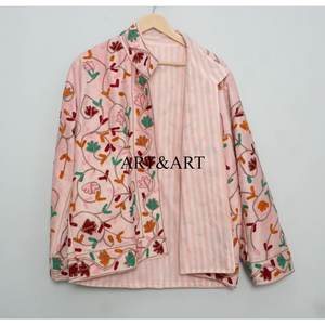 High Quality 100% Cotton <b>Velvet</b> Suzani Embroidered Eco-Friendly Quilted Boho Hippie Indian Unisex <b>Women's</b> Winter <b>Jacket</b> - Product Image 6
