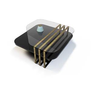 Mobilier de maison de luxe de haute qualité table basse en marbre décoration ligne dorée dessus de table avec pied de table en métal - Product Image 1