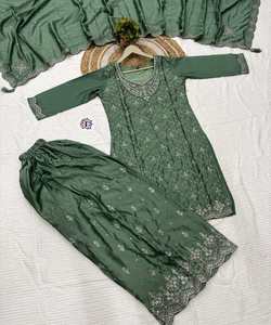 TOP DE TRABAJO DE SECUENCIA BORDADA DE SECUENCIA DE CREPÉ ATRACTIVO PALAZZO CON DUPATTA DESGASTE FESTIVA PRECIO AL POR MAYOR ROPA ÉTNICA CONJUNTO DE KURTA - Product Image 6