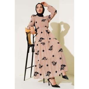 Latte Embroidered Floral Pattern Chiffon <b>Prom</b> <b>Dress</b> - Product Image 3