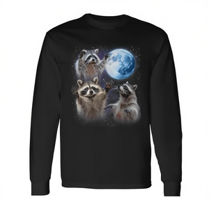 Camiseta de manga larga con diseño de mapaches que ronquen al luna, unisex, para adultos, con cuello redondo - Product Image 2