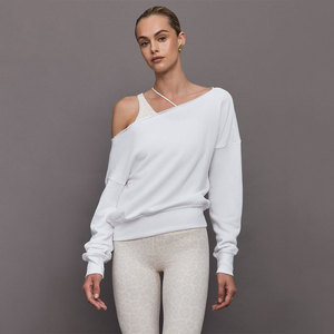 Sudadera de talla grande de manga larga con hombros descubiertos para mujer de diseño personalizado de alta calidad, transpirable antiarrugas con estampado de logotipo frontal - Product Image 2