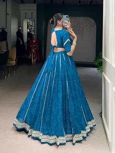 Mousseline de soie exclusive avec imprimé Bandhej avec paillettes travail Lehenga Choli fabricant et fournisseur de Surat au taux le plus bas - Product Image 5