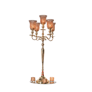Candelabro de oro caliente y atractivo, centro de mesa de Metal, chimenea de cristal, mesa de boda, candelabros decorativos hechos a mano para Decoración - Product Image 1