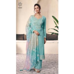 New Latest Catalogue Moonga Silk Fancy Thread Work <b>Top</b> Dull Santoon Pant Chiffon Printed Art Dupatta Export Indian Pakistani - Product Image 1