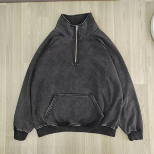 2025 Custom <b>Men</b> <b>Quarter</b> <b>Zip</b> Hoodie Unisex Loose Fit Stand Collar Sweatshirt Drop Shoulder <b>Men</b> Vintage Acid Washed & Sweatshirt - Product Image 1