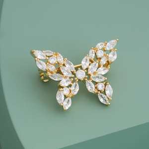 Broche de Moda para Sari de Boda 189305, Chapado en Cristal, Diamantes de Imitación y Perlas en Forma de Flor, Joyería Chapada de Moda - Product Image 1