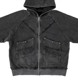 Chaqueta de algodón de alta calidad personalizada para niño joven, chaqueta vaquera con capucha y cremallera lavada con ácido Vintage, chaqueta de tamaño libre de diseño de moda - Product Image 2