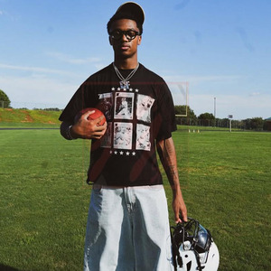 GGsport T-shirt en coton 230 GSM pour hommes, épaules tombantes, sérigraphié, logos, style vintage, t-shirt décontracté - Product Image 1