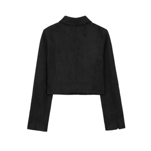 แจ็กเก็ตแฟชั่นลำลองกระดุมแถวเดียวแขนยาวสีดำคอพับลงสำหรับผู้หญิง - Product Image 2