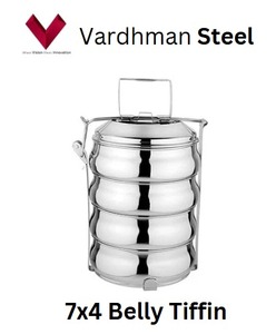 Boîte Tiffin à 4 compartiments en acier inoxydable durable Boîte à bento de style indien pour le déjeuner du ventre Cadeaux scolaires 7x4 de qualité alimentaire - Product Image 5