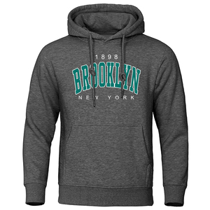 Brooklyn New York Printed Oversize Men's Hoodie Solid Pattern <b>Crewneck</b> Clothing Fashion Sweatshirt for Male - Product Image 4