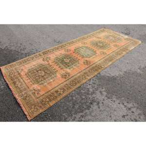 Alfombra clásica de lana verde naranja de 4,4X11,2 pies, área grande turca, patrón abstracto para adolescentes, diseño de pasillo rectangular, Alfombra de habitación de látex - Product Image 3