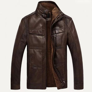 Chaqueta de cuero duradera para exteriores para hombre, chaqueta de invierno de talla grande, venta al por mayor, prendas de vestir exteriores con cuello levantado, chaquetas de cuero para hombre - Product Image 3