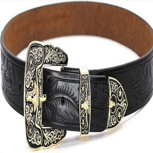 Ceinture d'outillage à la main en cuir occidental à motif unique Wave Tooling pour cowboy cowgirl avec ensemble de boucles florales robustes plaquées argent - Product Image 6