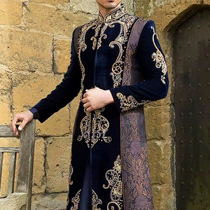 BORDADO ZARI deslumbrante EN EL NOVIO OSCURO Y CHUDIDAR CON CUENTAS DE CRISTAL EMBELLECIDO, TRABAJO DABKA PARA BODA = 2024 - Product Image 1