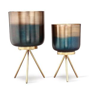 Black Coated Planters Two Pieces With Stand Hammered Design Homemade Royal Planters Flower <b>Pots</b> for <b>balcony</b> garden - Product Image 6