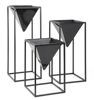 DECORHAAT Pot Bunga Logam Modern Standar dengan Set 3 Penyangga untuk Rumah & Taman Berlapis Bubuk