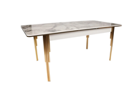 Table à manger à rallonge en métal et verre trempé de haute qualité à vendre Table à manger ronde étanche effet marbre blanc jambe dorée
