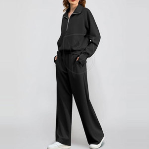 Conjunto de dos piezas para mujer, tejido acanalado, manga larga y pantalón de cintura alta con pierna ancha, ropa para estar en casa. - Product Image 5