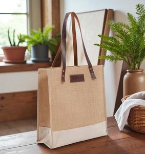 EarthyRoots Sac fourre-tout en toile de jute de coton personnalisé Sac fourre-tout à provisions à bandoulière pour femmes écologique Sac promotionnel réutilisable - Product Image 4
