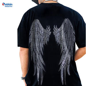 T-shirt personnalisé de haute qualité avec strass brillants, logo personnalisé imprimé en strass, manches courtes, blanc, respirant, écologique, 100% - Product Image 1