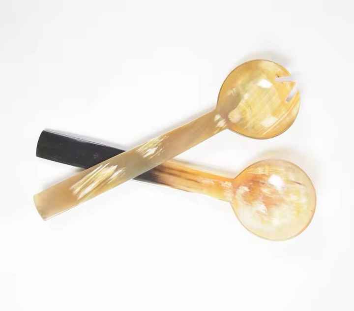 Salad Server Horn Spoon With Brown Resin handle Flatware Spoon and Fork Kitchen And Home Spoon Handmade