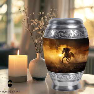 Elegantes urnas de cremación de aluminio recubiertas Meena grandes (220 pulgadas cúbicas) y recuerdo (3 pulgadas cúbicas) Urna de cremación personalizada - Product Image 3