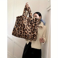 Sac fourre-tout chic pour femme en fausse fourrure imprimé léopard, grand sac à bandoulière doux en sherpa pour l'hiver