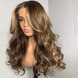 Perruques en cheveux humains avec mèches <span class=keywords><strong>blond</strong></span> miel ondulées, perruque frontale en dentelle, perruques en cheveux humains brésiliens pour femmes, vague lâche en vente - Product Image 1