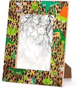 Dinosa Cute 4x6 Picture <b>Frame</b> for Home Bedroom Living Room Leopard Skin Dinosa Wooden <b>Photo</b> <b>Frame</b> for Display Desktop or Wall - Product Image 2
